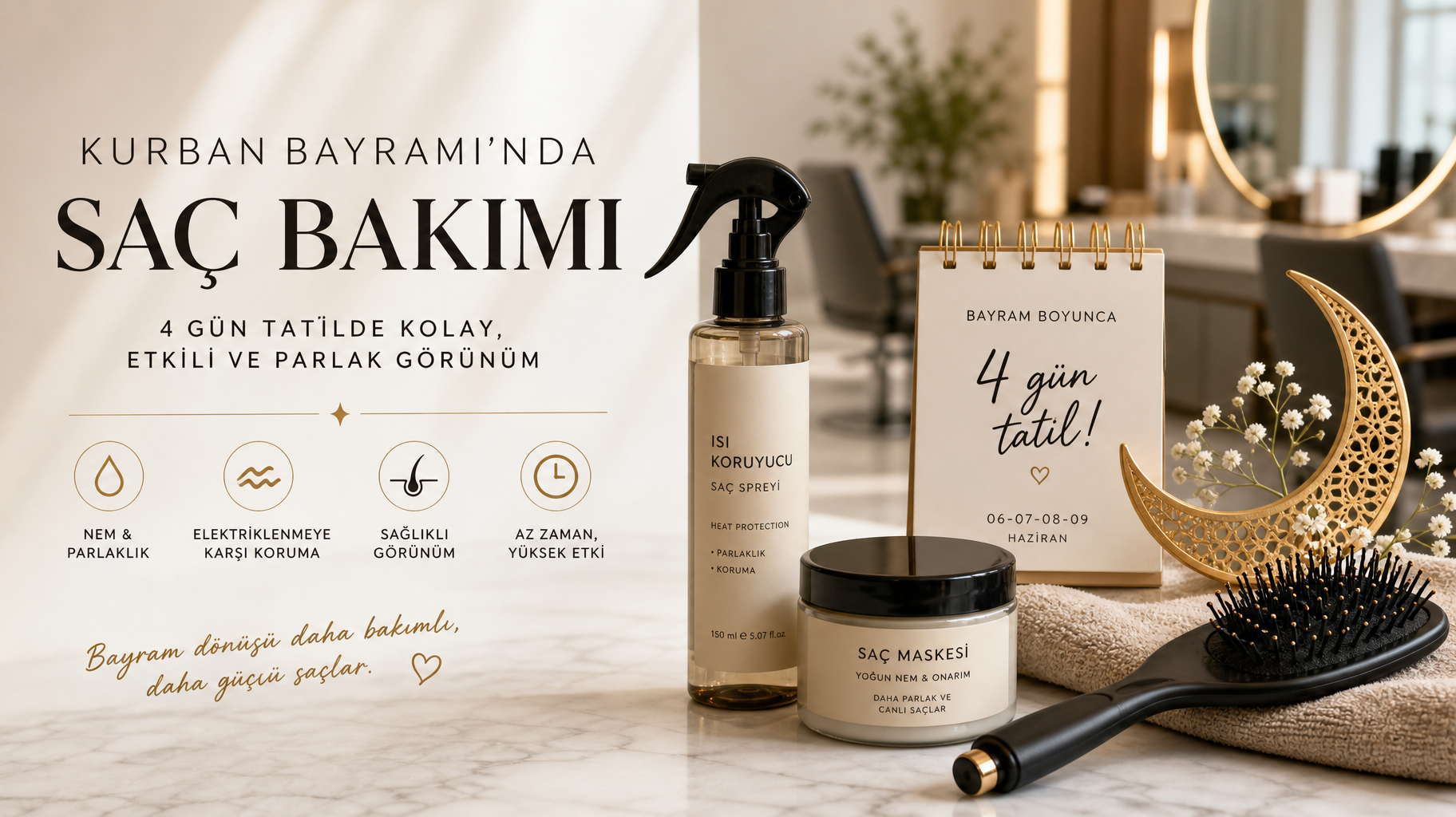 Kurban Bayramı’nda Saç Bakımı: 4 Gün Tatilde Kolay, Etkili ve Parlak Görünüm